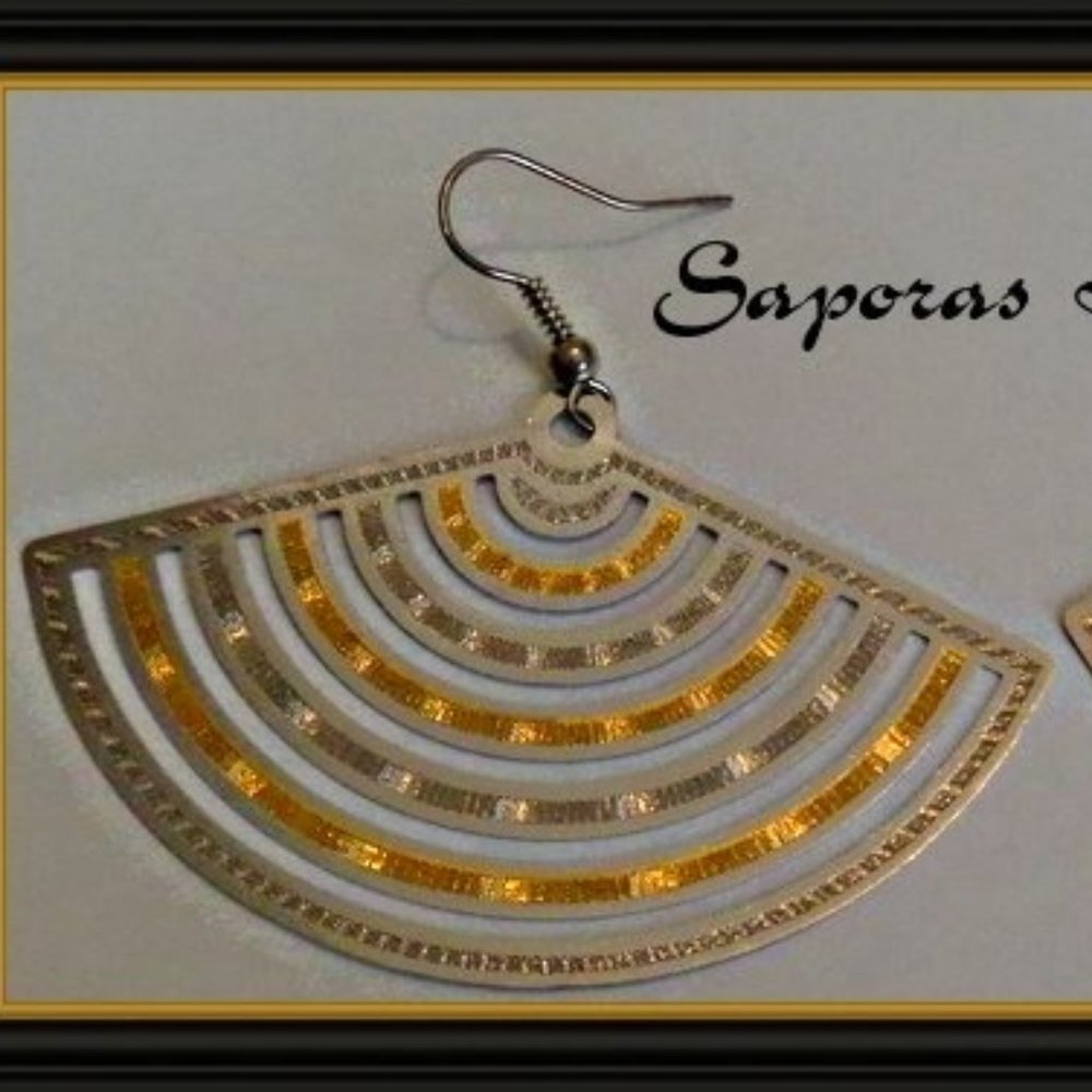 Gold & Silver Tone Dangle Fan Design Earrings